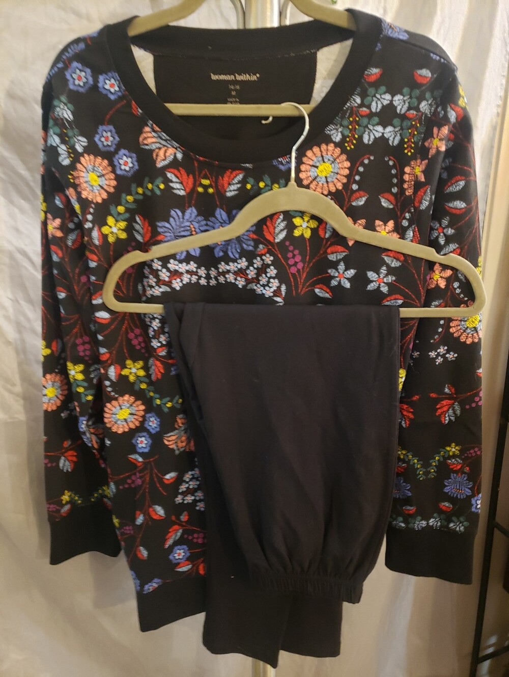 Woman Within Navy Floral LS Fleece Sweater w/Ribbed Hem Navy Capri NWOT M 14/16